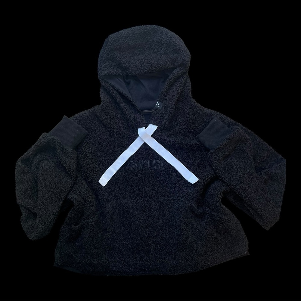 Gymshark Sherpa Black Cropped Hoodie Front Pockets Sz M